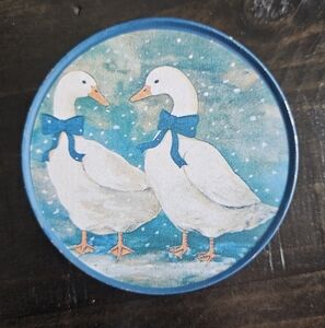 1990s White Winter Swan 6 Piece Coasters Blue Bows
